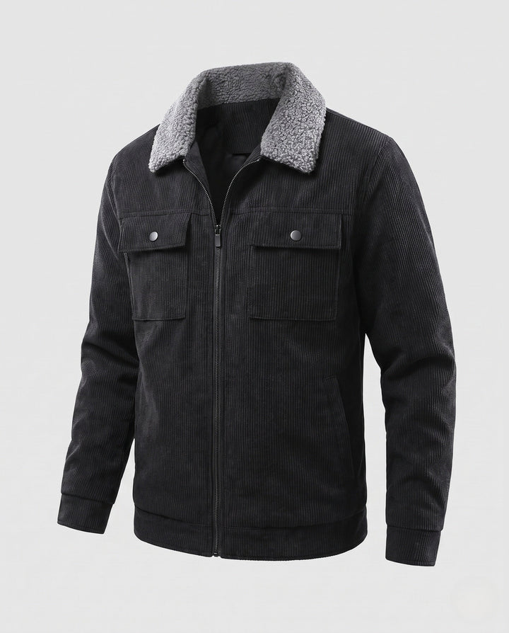 Men's cord field jacket with teddy collar, warming fleece lining and multifunctional breast pockets