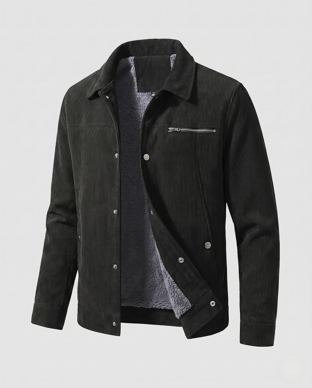 Men's cord workwear jacket with teddy fleece lining and chest zipper