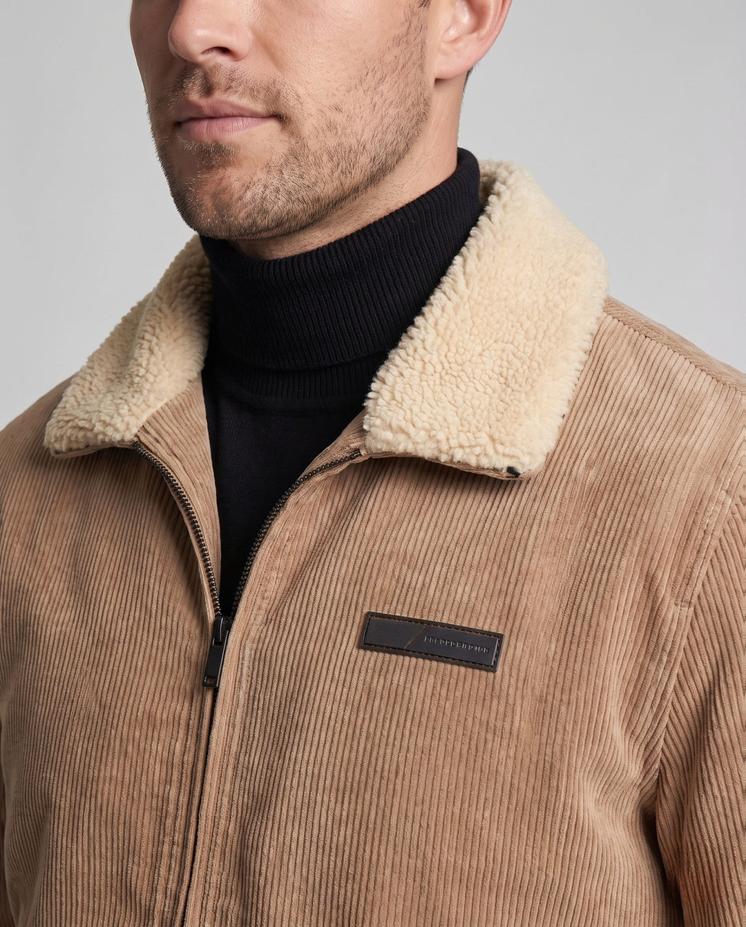 Men's cord jacket with sherpa collar and thermal inner lining