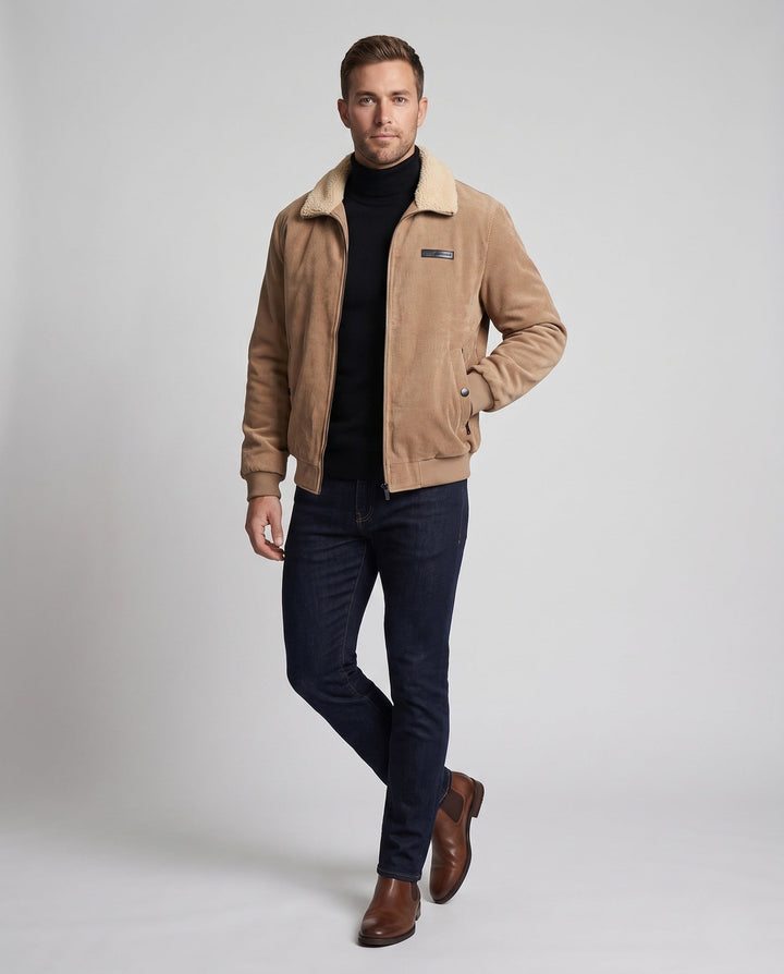 Men's cord jacket with sherpa collar and thermal inner lining