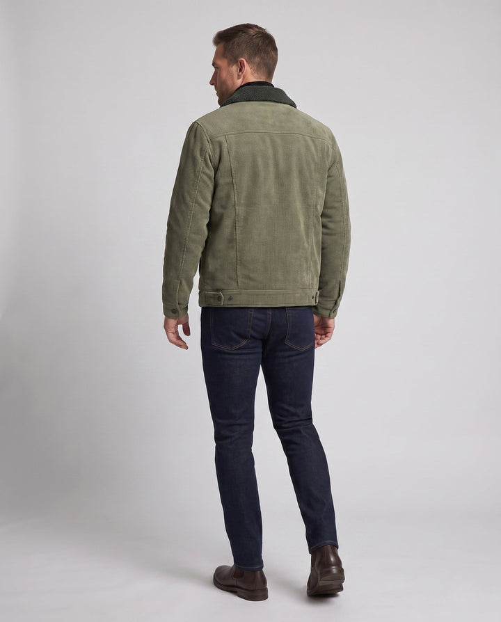Men's padded cord jacket with Sherpa collar, zipper and patch breast pockets