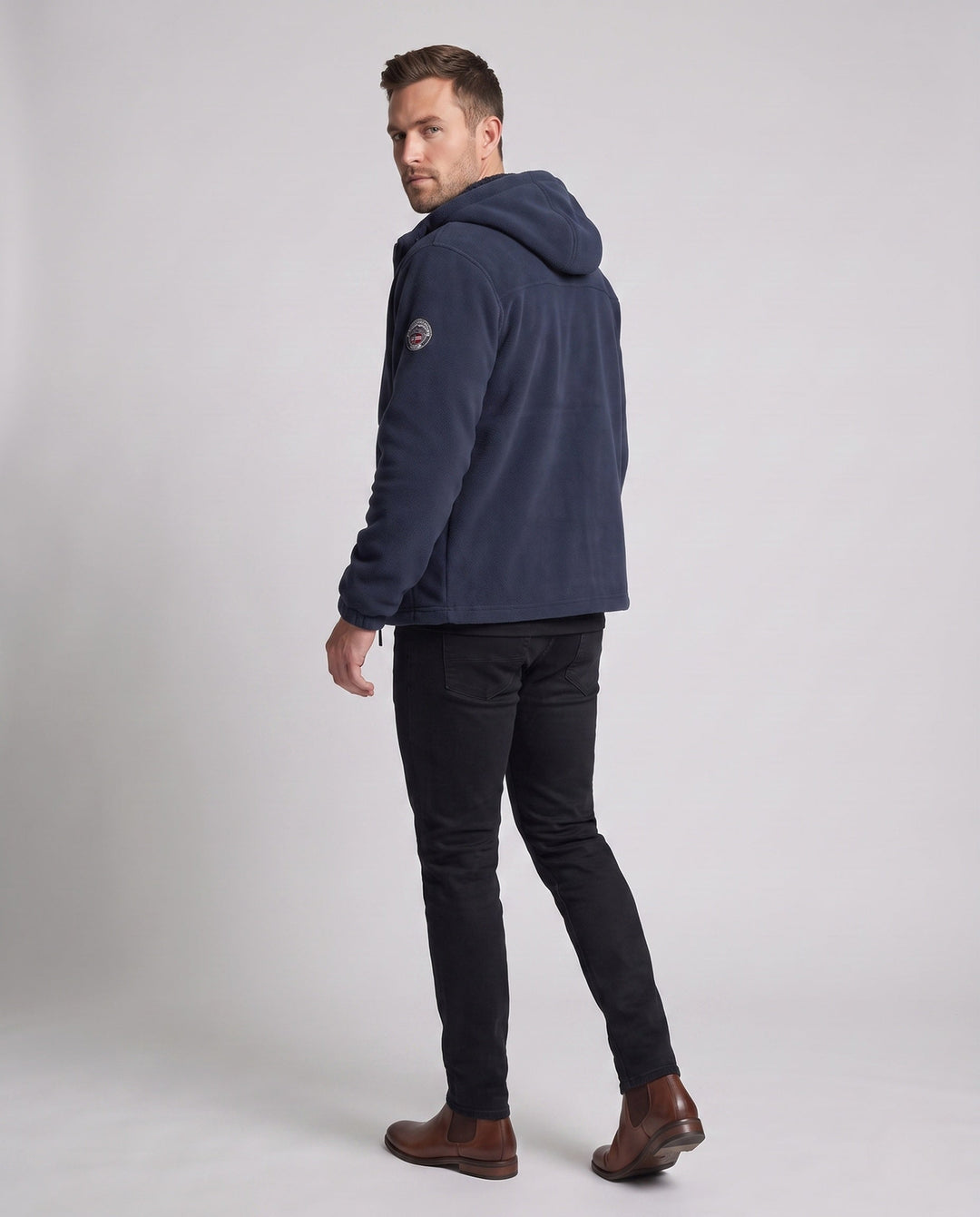 Men's insulated fleece hoodie with teddy lining, concealed zipper and elastic cuffs