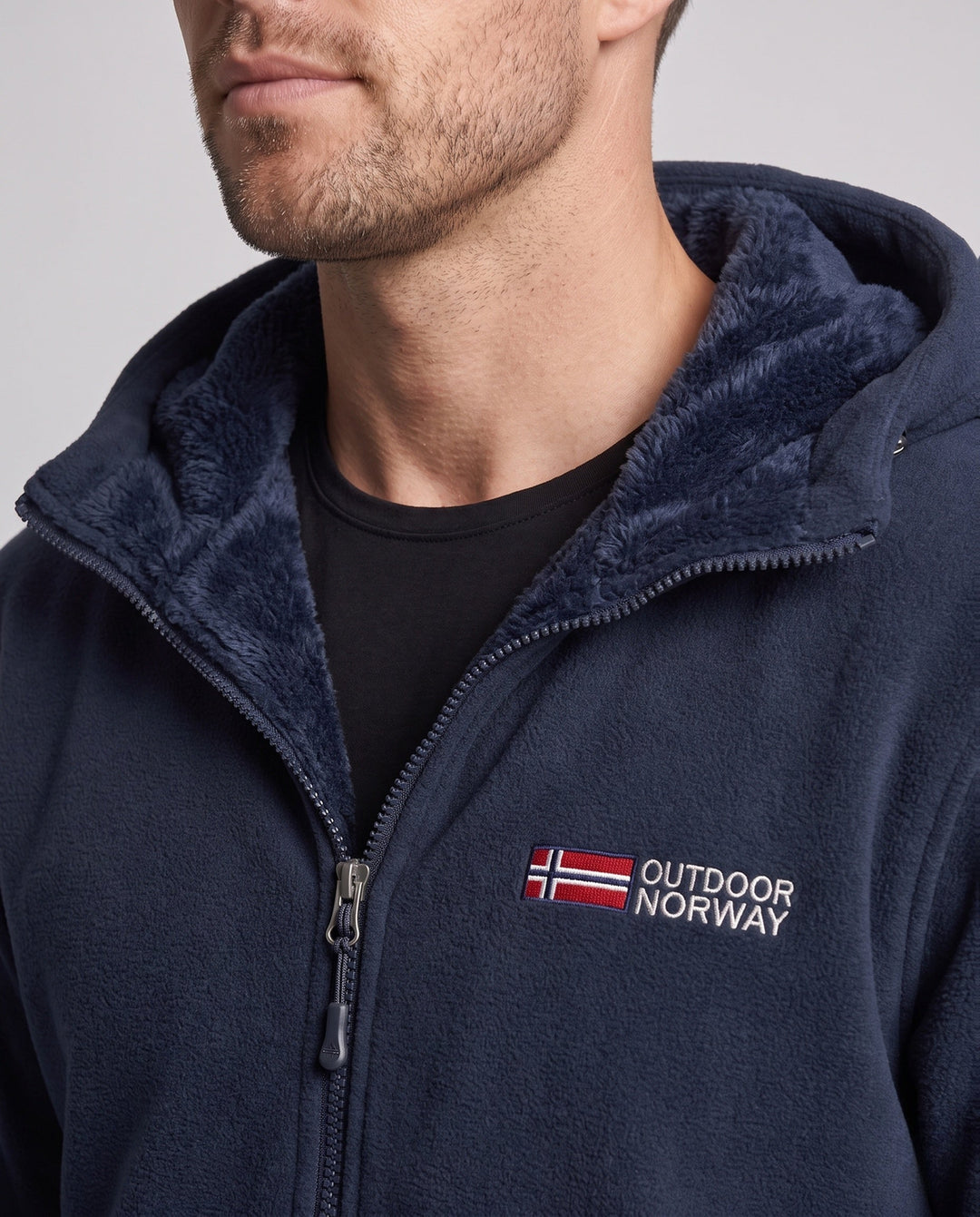 Men's insulated fleece hoodie with teddy lining, concealed zipper and elastic cuffs