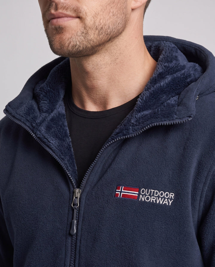 Men's insulated fleece hoodie with teddy lining, concealed zipper and elastic cuffs