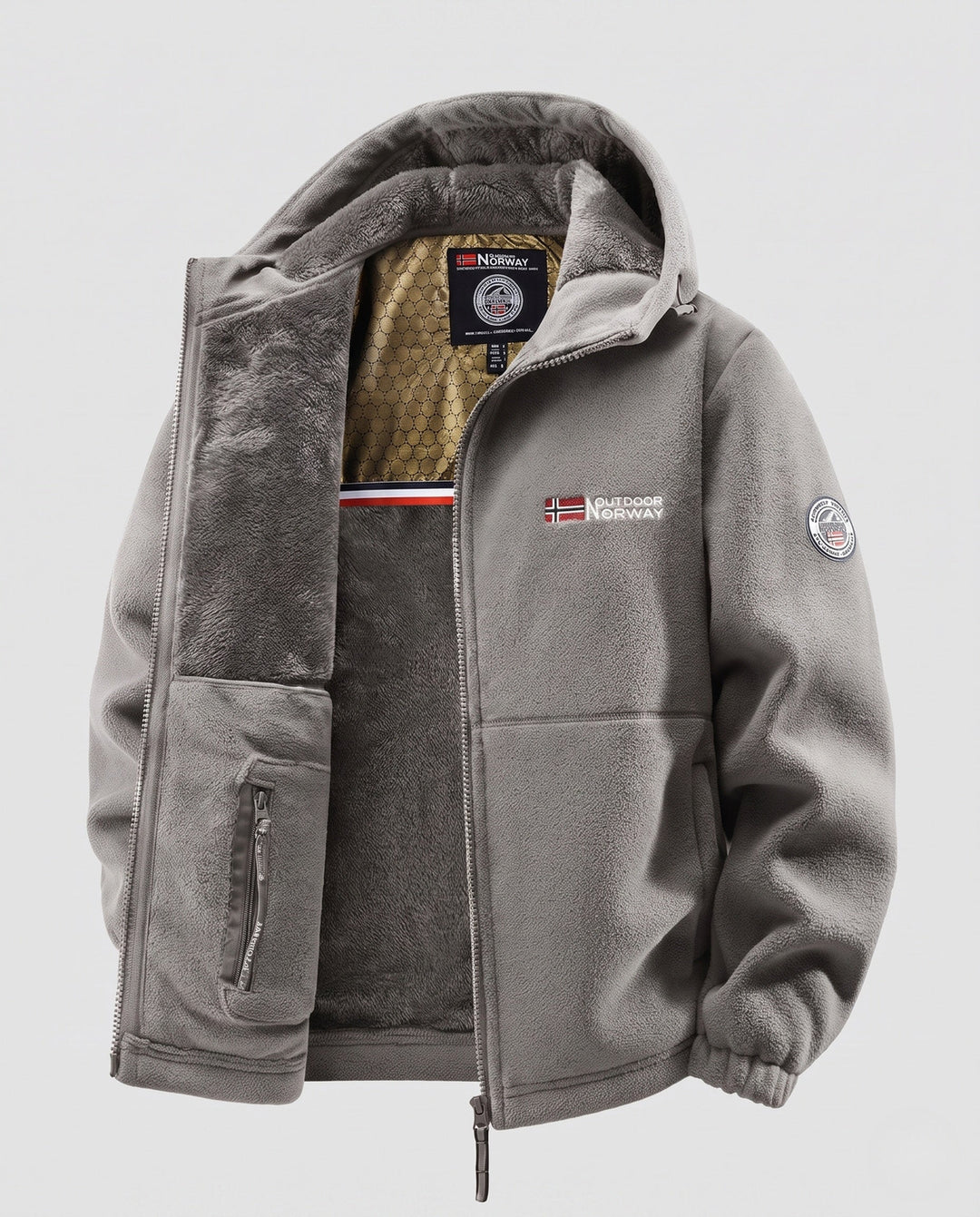 Men's insulated fleece hoodie with teddy lining, concealed zipper and elastic cuffs