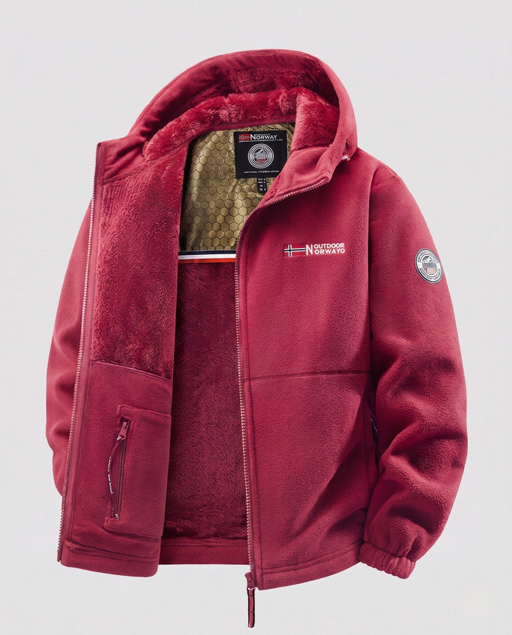 Men's insulated fleece hoodie with teddy lining, concealed zipper and elastic cuffs