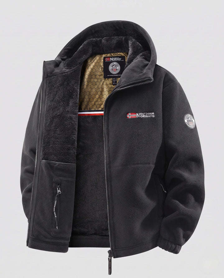 Men's insulated fleece hoodie with teddy lining, concealed zipper and elastic cuffs