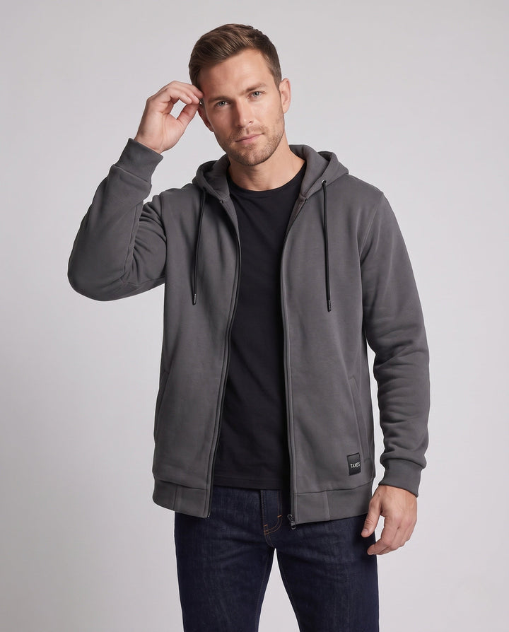 Men's padded hooded sweat jacket with full zip and soft microfleece