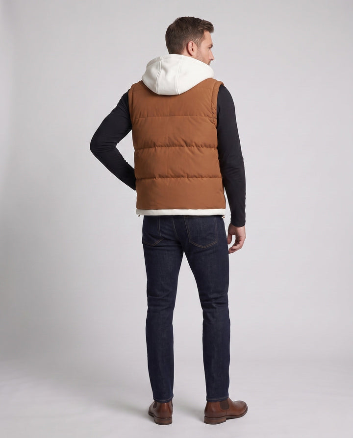 Men's quilted hooded vest in layer look with soft fleece lining