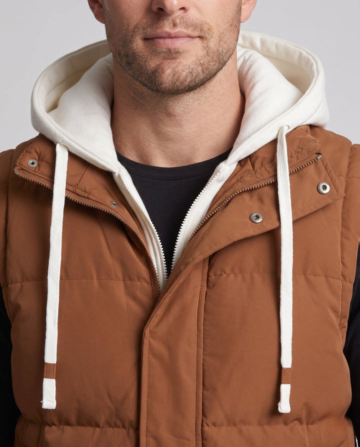 Men's quilted hooded vest in layer look with soft fleece lining