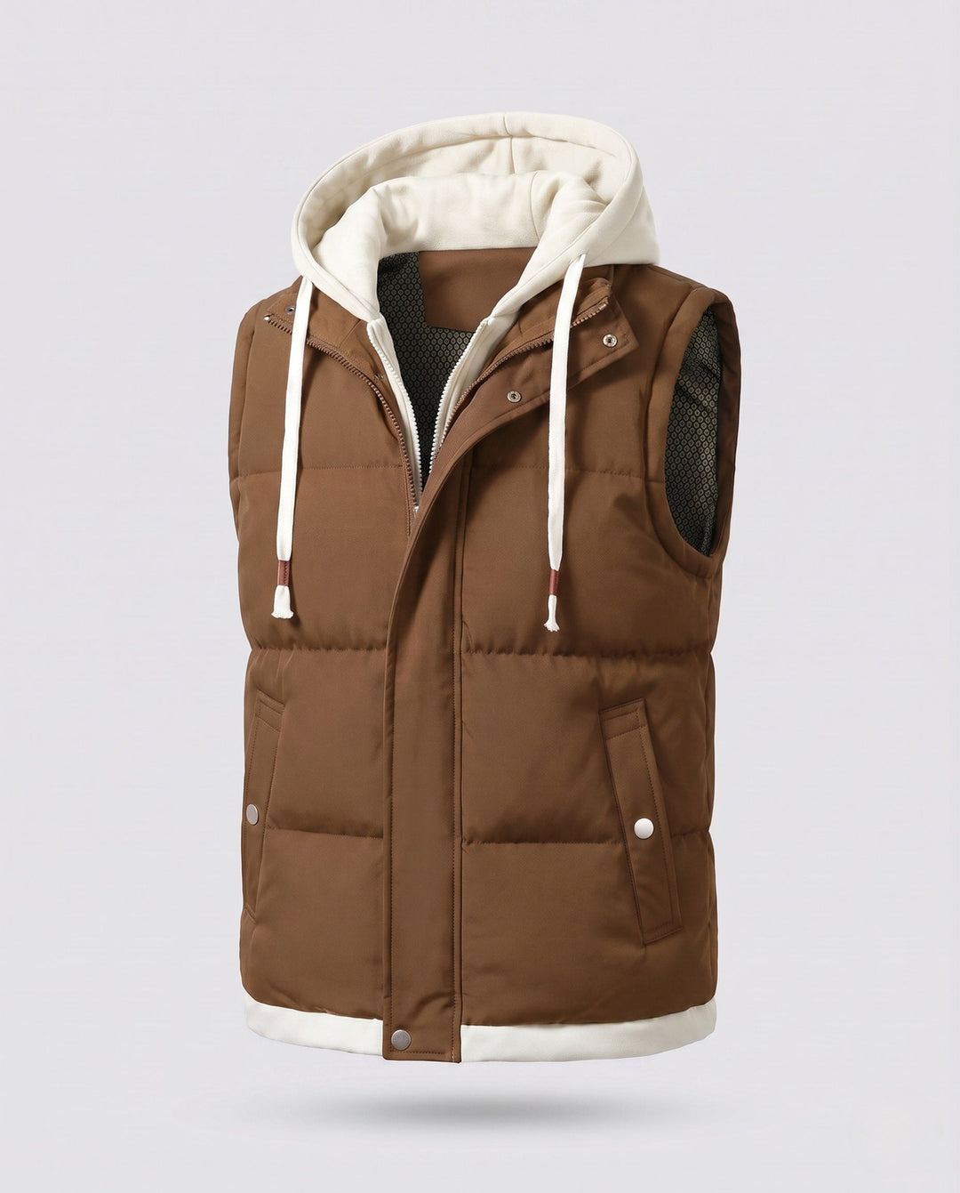Men's quilted hooded vest in layer look with soft fleece lining