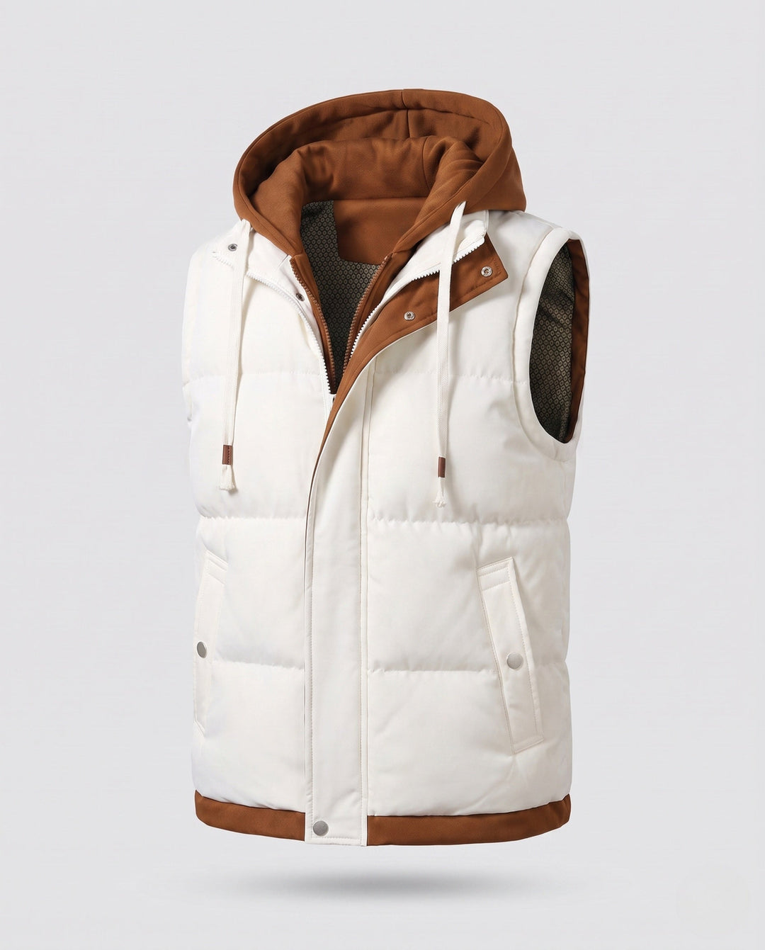 Men's quilted hooded vest in layer look with soft fleece lining