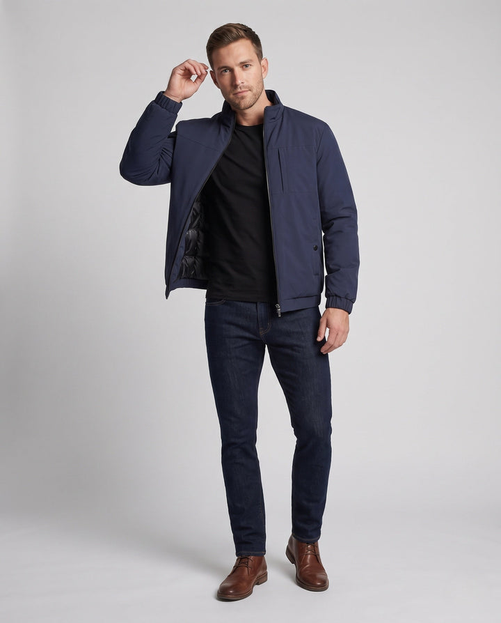 Men's quilted thermo transitional jacket with stand-up collar