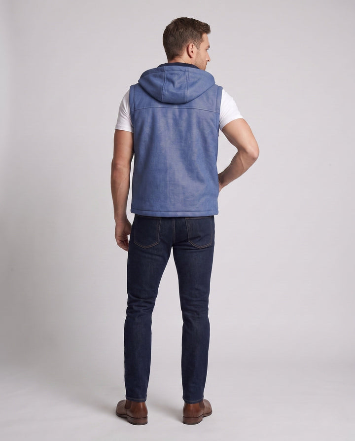 Men's hooded vest with full zip, contrast cord and patch pockets