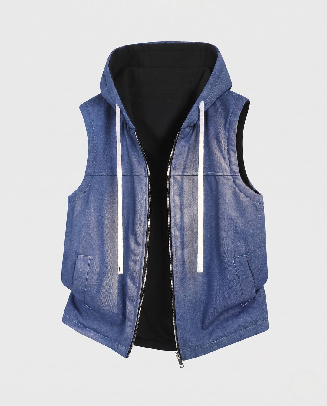 Men's hooded vest with full zip, contrast cord and patch pockets