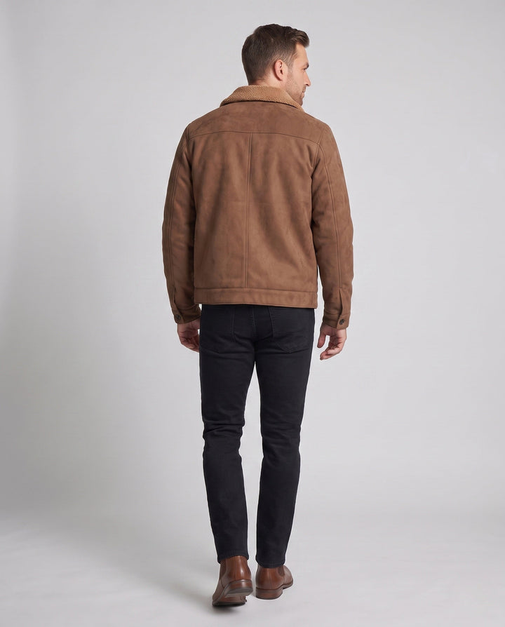 Men's cozy pilot jacket with teddy collar, quilted lining and patch pockets