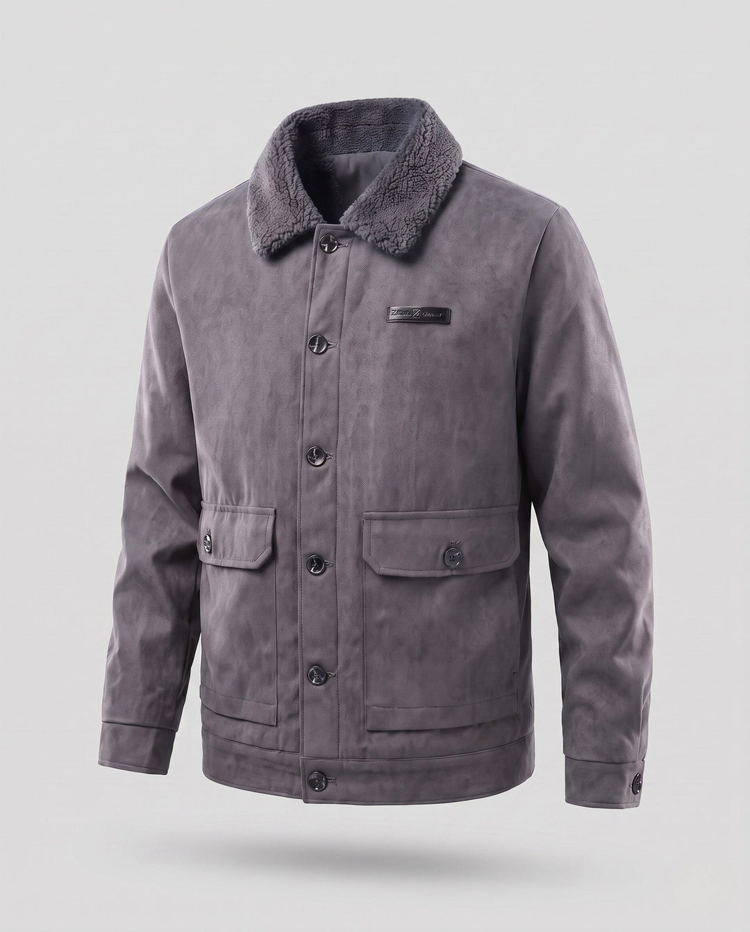 Men's cozy pilot jacket with teddy collar, quilted lining and patch pockets