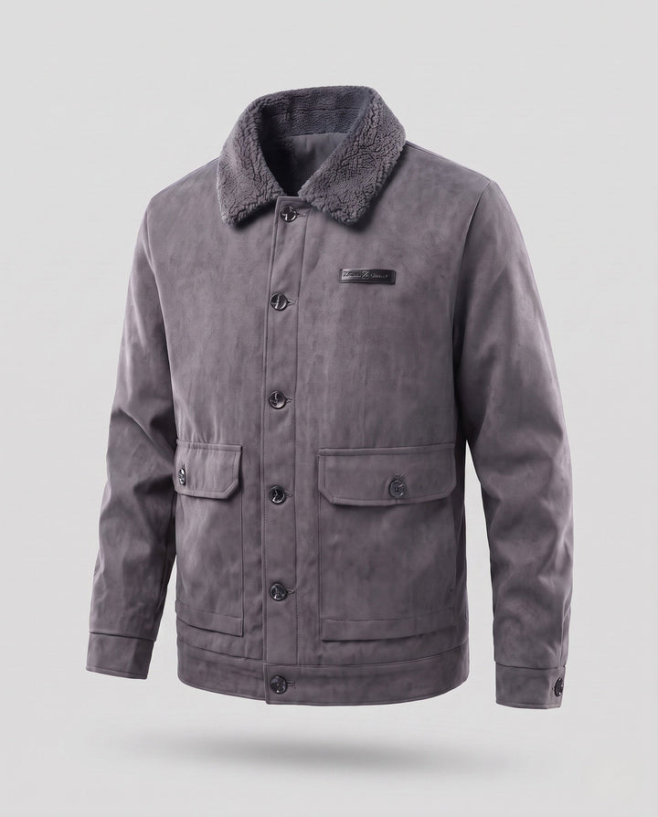 Men's cozy pilot jacket with teddy collar, quilted lining and patch pockets