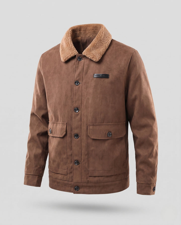 Men's cozy pilot jacket with teddy collar, quilted lining and patch pockets