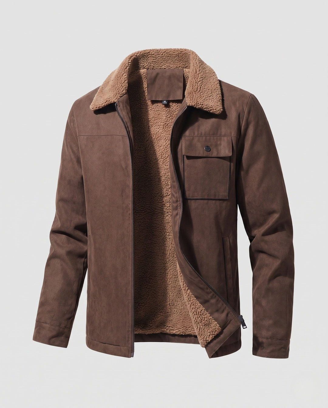 Men's casual jacket with faux fur collar, fleece inner lining and concealed zipper