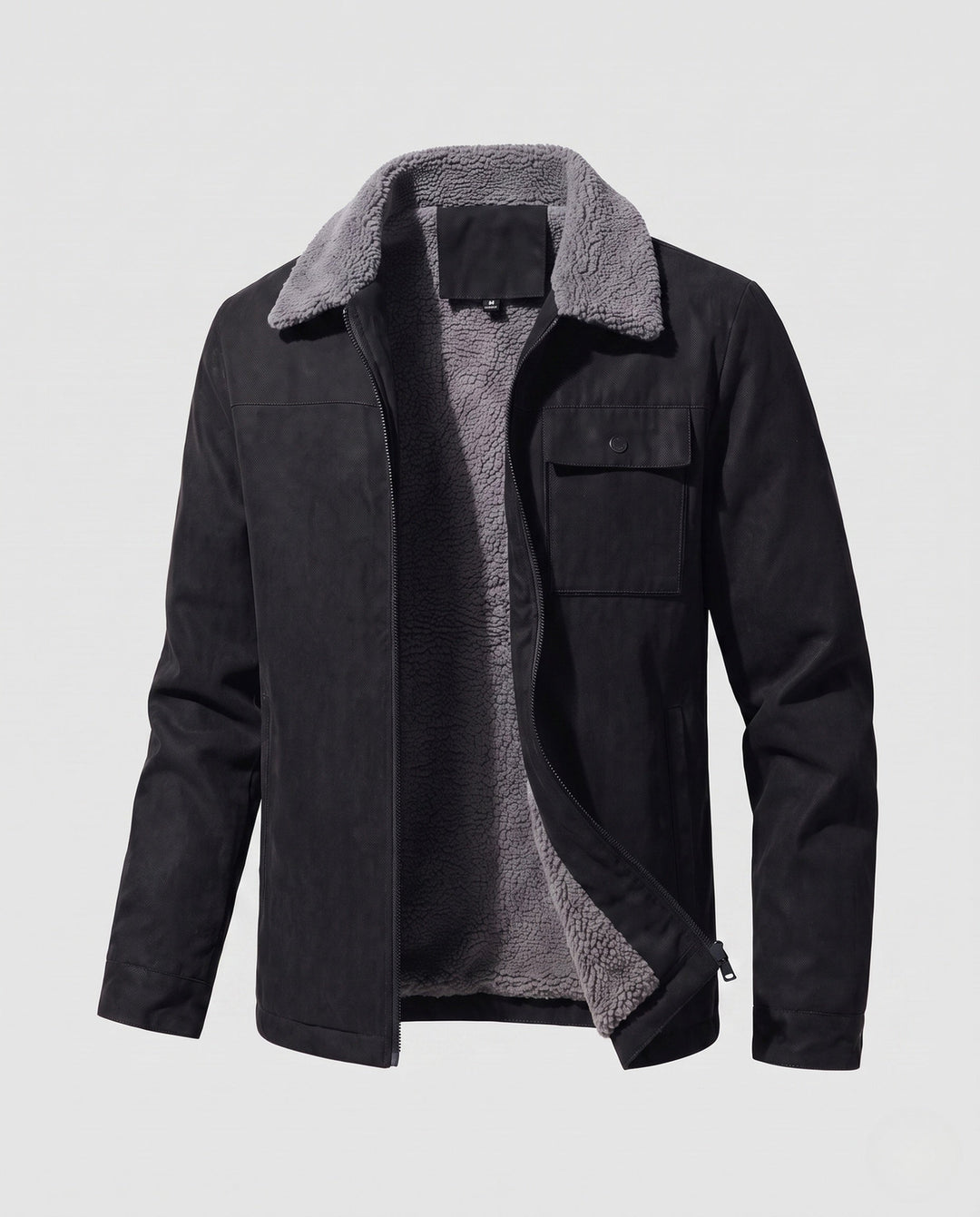 Men's casual jacket with faux fur collar, fleece inner lining and concealed zipper