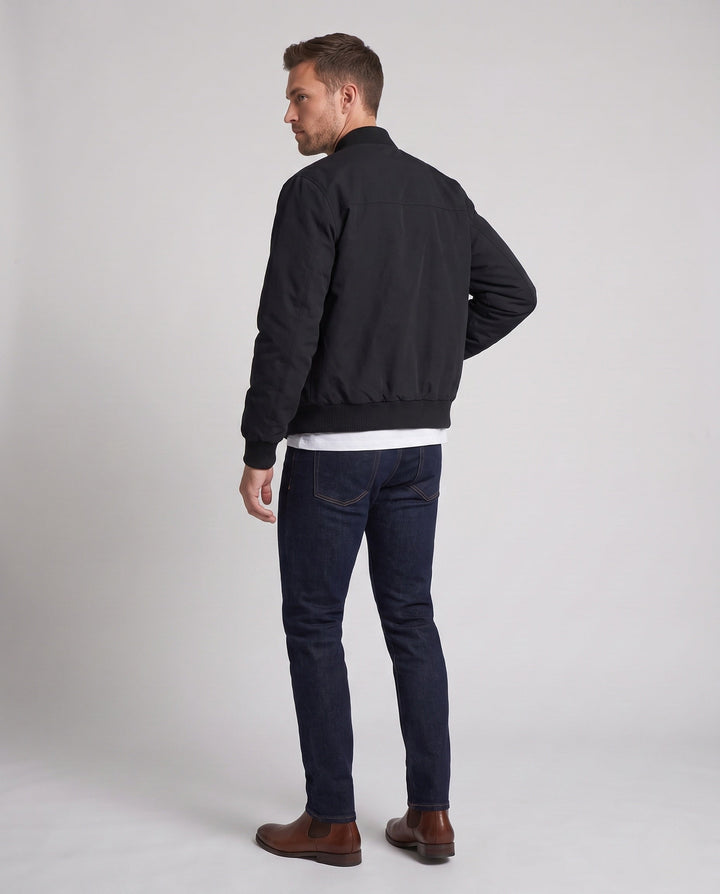 Men's casual velvet-look blouson with two-way zipper, ribbed cuffs, and concealed flap pockets