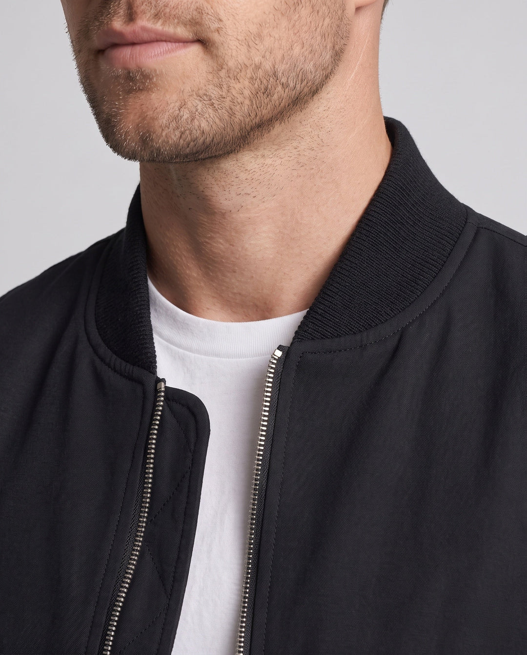 Men's casual velvet-look blouson with two-way zipper, ribbed cuffs, and concealed flap pockets