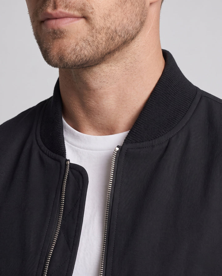 Men's casual velvet-look blouson with two-way zipper, ribbed cuffs, and concealed flap pockets