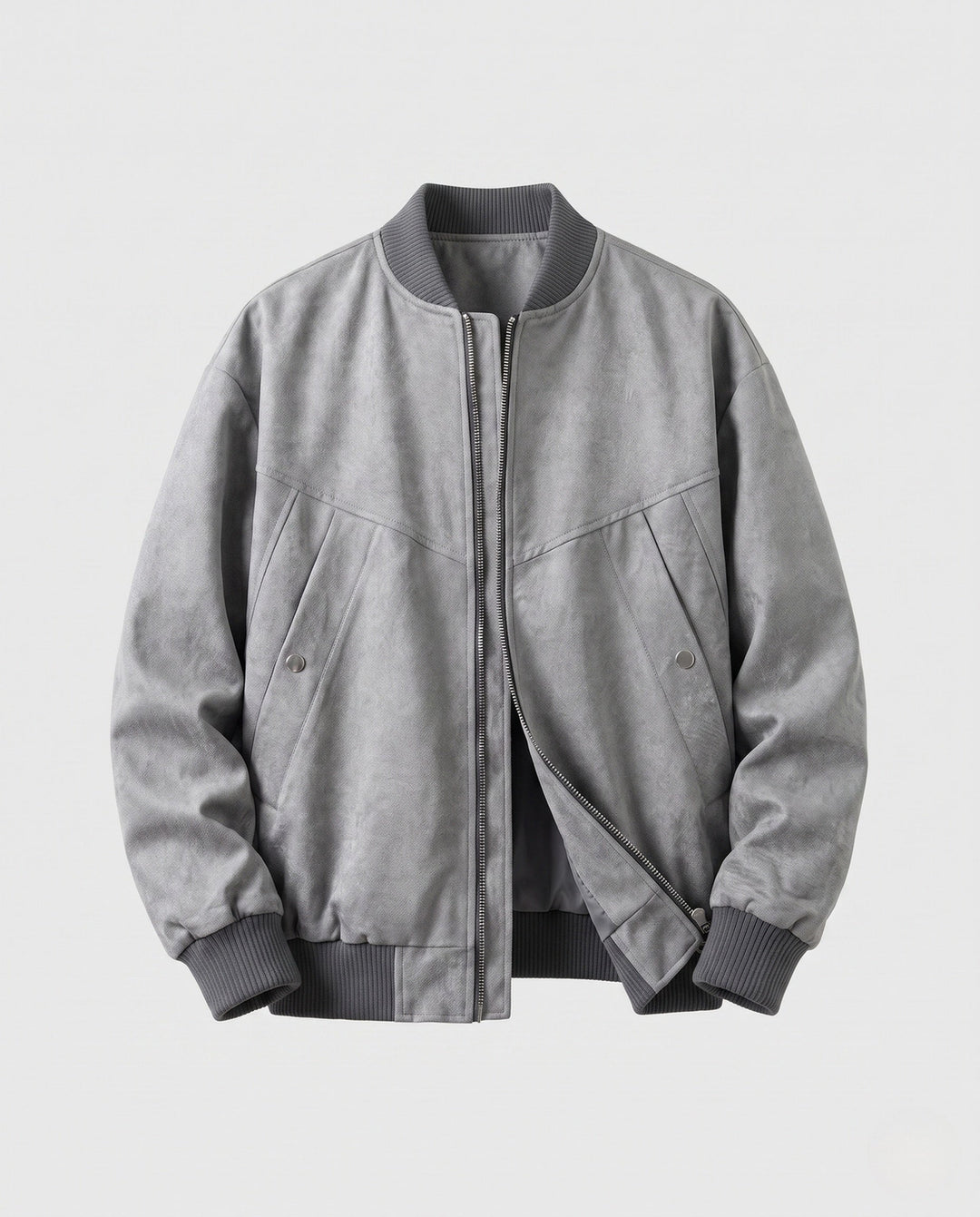 Men's casual velvet-look blouson with two-way zipper, ribbed cuffs, and concealed flap pockets