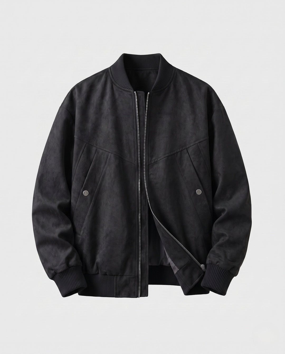 Men's casual velvet-look blouson with two-way zipper, ribbed cuffs, and concealed flap pockets