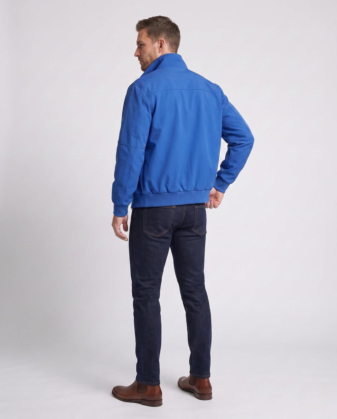 Men's lightweight urban blouson with standing collar, elastic hem, and sleeve pocket