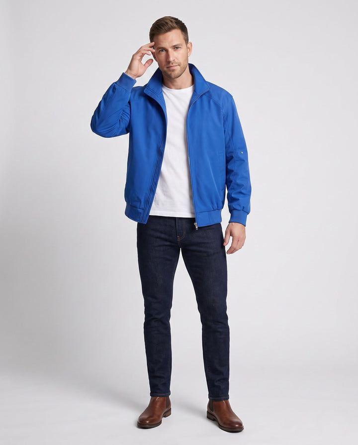 Men's lightweight urban blouson with standing collar, elastic hem, and sleeve pocket