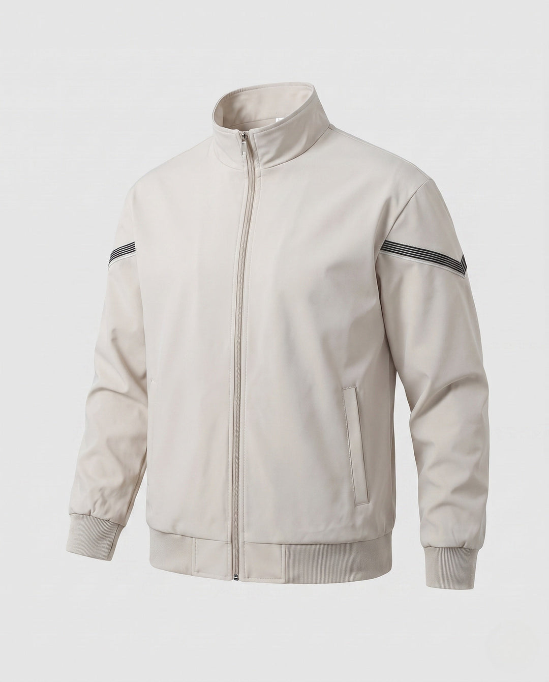 Men's lightweight zip training jacket with stand-up collar, ribbed cuffs and reflective sleeve stripes