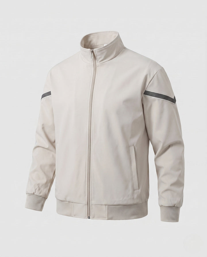 Men's lightweight zip training jacket with stand-up collar, ribbed cuffs and reflective sleeve stripes