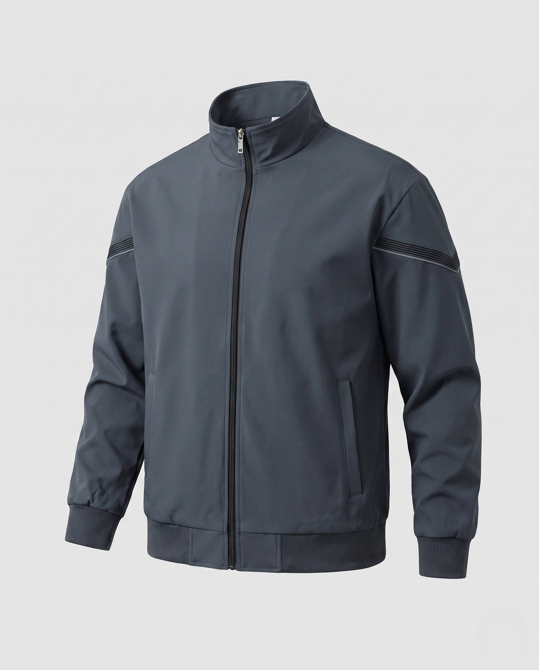 Men's lightweight zip training jacket with stand-up collar, ribbed cuffs and reflective sleeve stripes