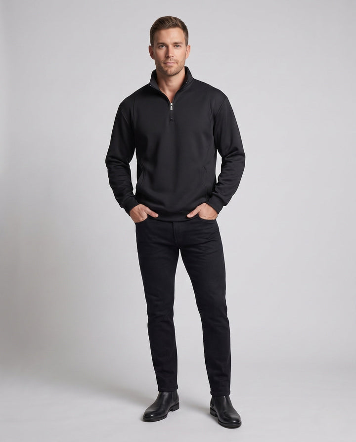 Men's oversized half-zip sweatshirt with stand collar and kangaroo pocket