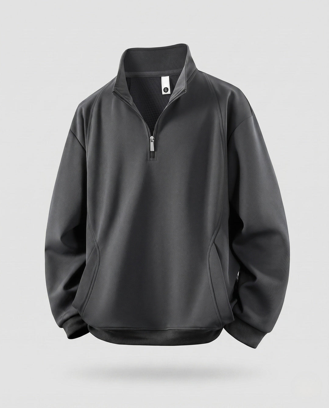 Men's oversized half-zip sweatshirt with stand collar and kangaroo pocket