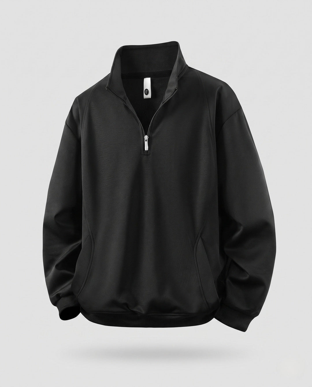 Men's oversized half-zip sweatshirt with stand collar and kangaroo pocket