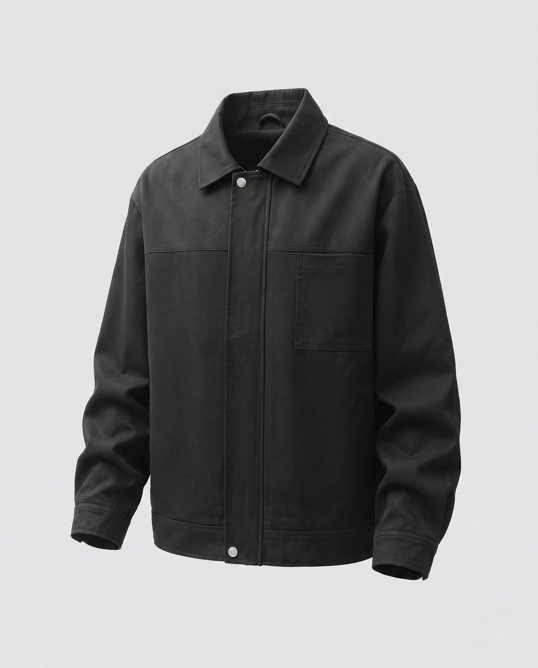 Men's oversized Harrington jacket with full zip, patch chest pocket, and elastic hem