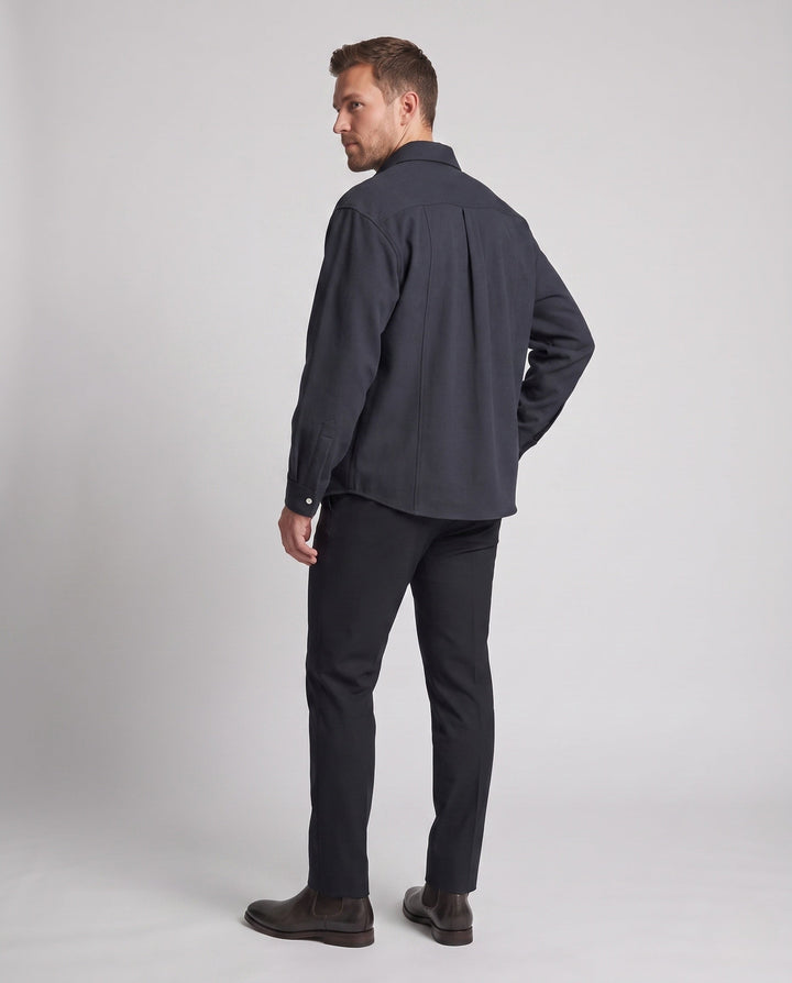 Men's Oversized Shirt Jacket with Snap Button Placket, Rounded Hem and Soft Canvas Fabric