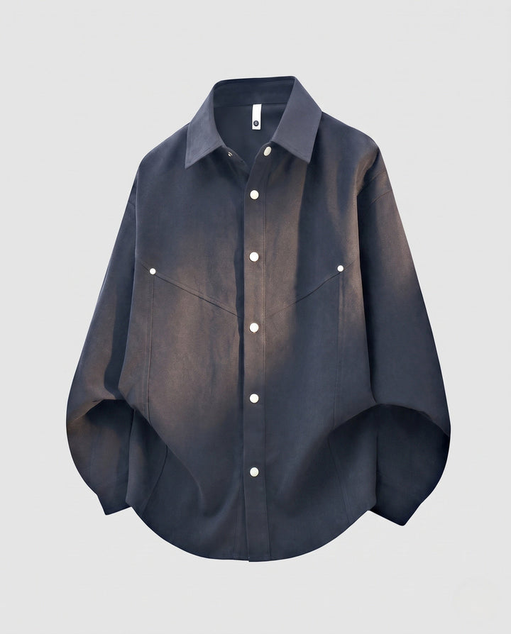 Men's Oversized Shirt Jacket with Snap Button Placket, Rounded Hem and Soft Canvas Fabric