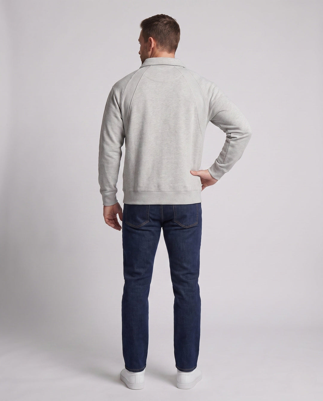 Men's oversized polo sweatshirt with raglan sleeves, shirt collar, and rounded hem