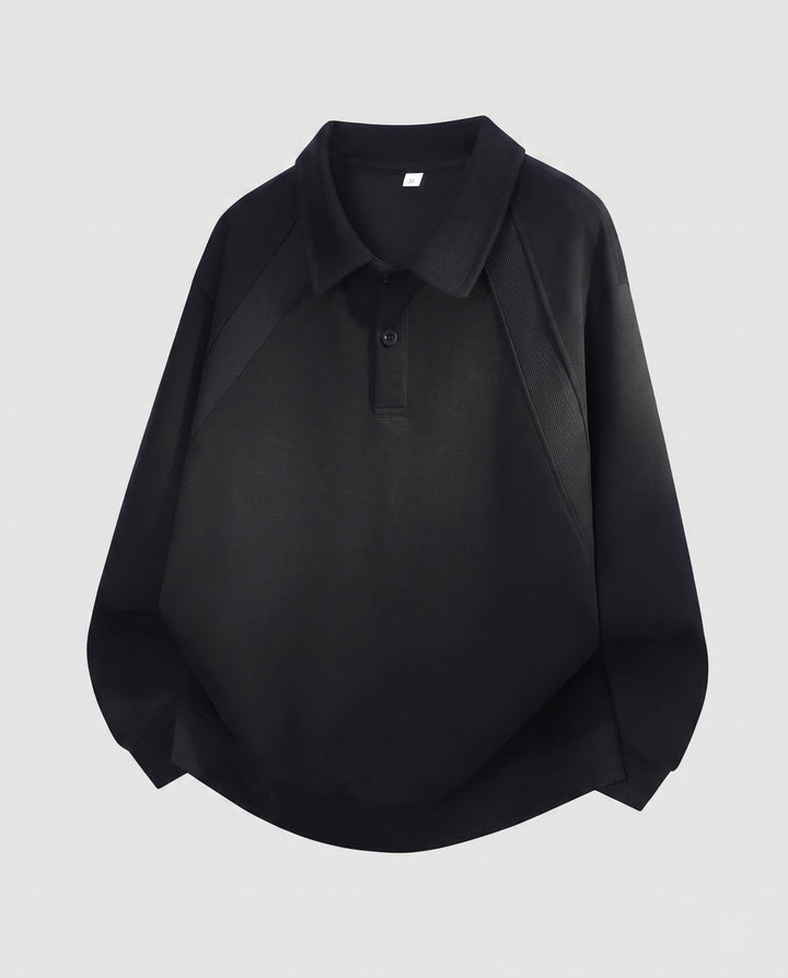 Men's oversized polo sweatshirt with raglan sleeves, shirt collar, and rounded hem