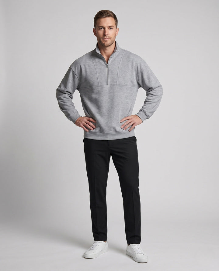 Men's oversized sweatshirt with half zip, stand-up collar, and raglan sleeves