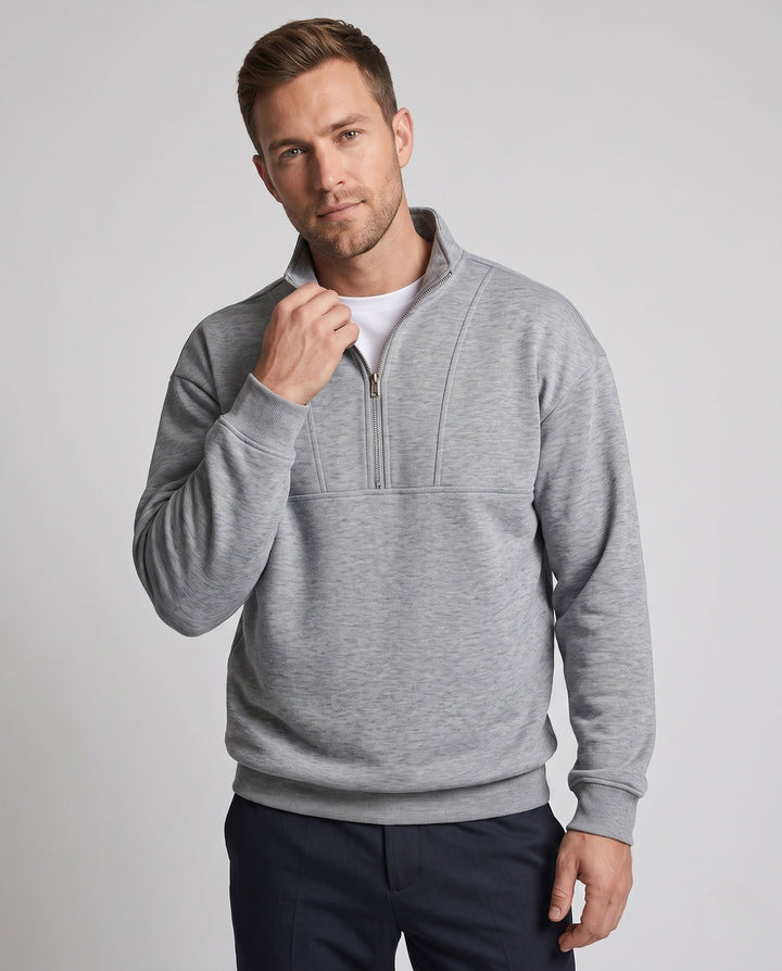 Men's oversized sweatshirt with half zip, stand-up collar, and raglan sleeves