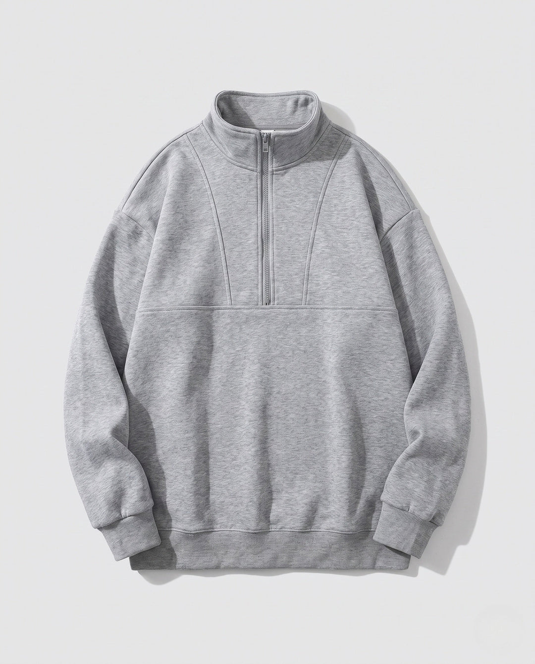 Men's oversized sweatshirt with half zip, stand-up collar, and raglan sleeves