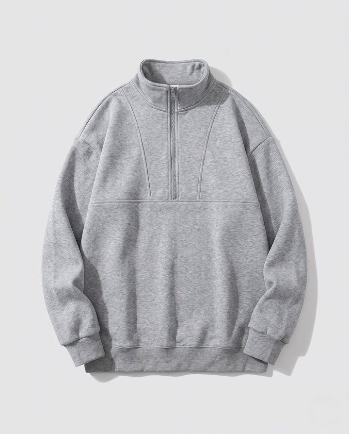 Men's oversized sweatshirt with half zip, stand-up collar, and raglan sleeves