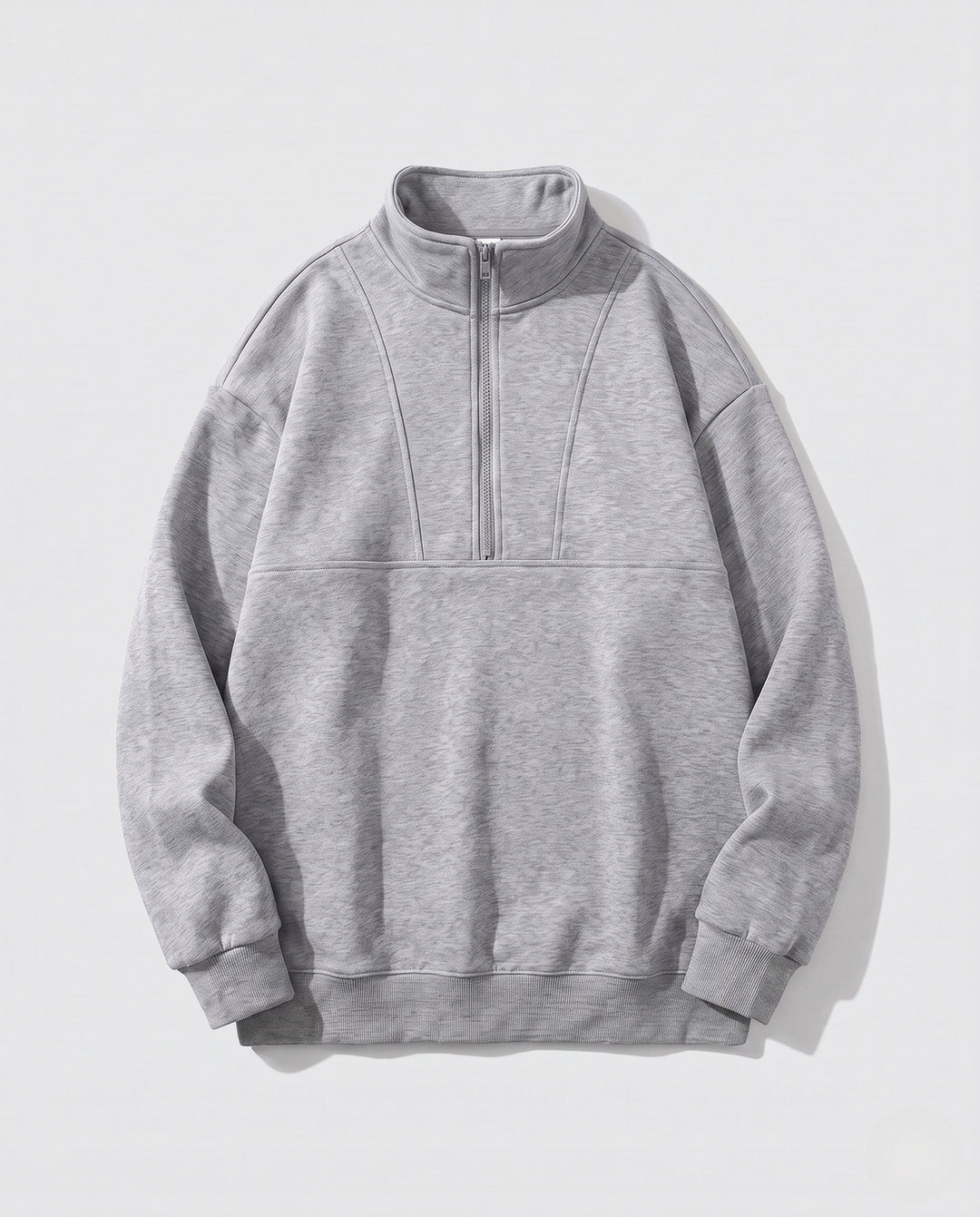 Men's oversized sweatshirt with half zip, stand-up collar, and raglan sleeves