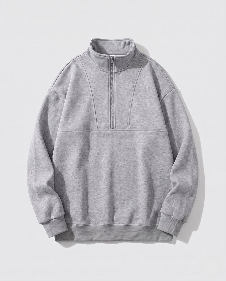 Men's oversized sweatshirt with half zip, stand-up collar, and raglan sleeves