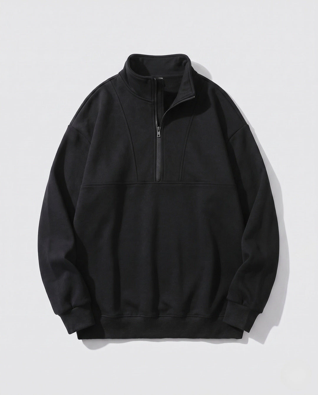Men's oversized sweatshirt with half zip, stand-up collar, and raglan sleeves